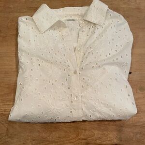 Sundance Women’s Embroidered Eyelet Balloon Slv 💯 cotton Button blouse M